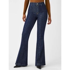 Spanx Pintuck Flare Seam Front Raw Indigo High Rise Jeans Size Medium